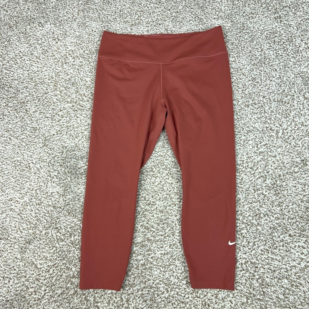 Nike Pants Womens L Red Dri-FIT Ankle Leggings Running Yoga Gym Workout Sport